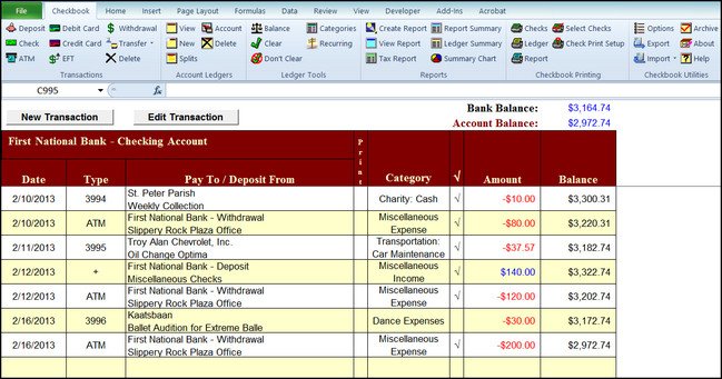 Checkbook For Excel 7.0